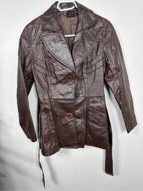 Vintage Opera Canada Brown Genuine Leather Belted Jacket Blazer Women’s 5/6